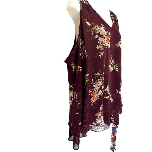 NWOT LANE BRYANT BURGUNDY FLORAL LAYERED CHIFFON SLEEVELESS TOP PLUS SIZE 26 - Picture 5 of 10